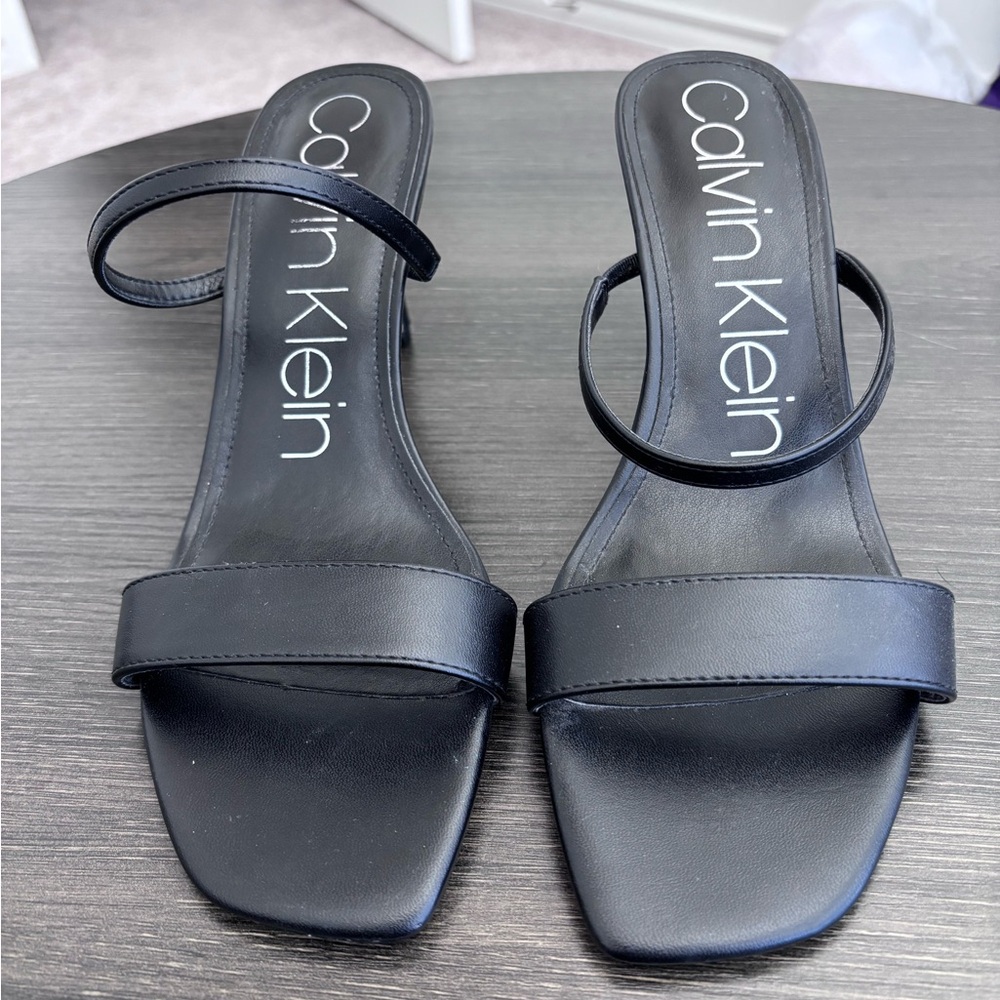Calvin Klein Black Minimal Strappy Square-Toe Heels